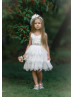 Beaded Ivory Lace Tulle Tiered Tutu Flower Girl Dress